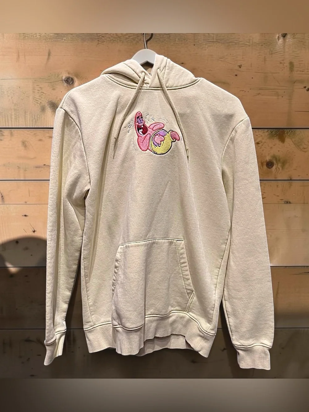 H&M Patrick star SpongeBob Cream Hoodie with Pink Graphic OVERSIZED SMALL